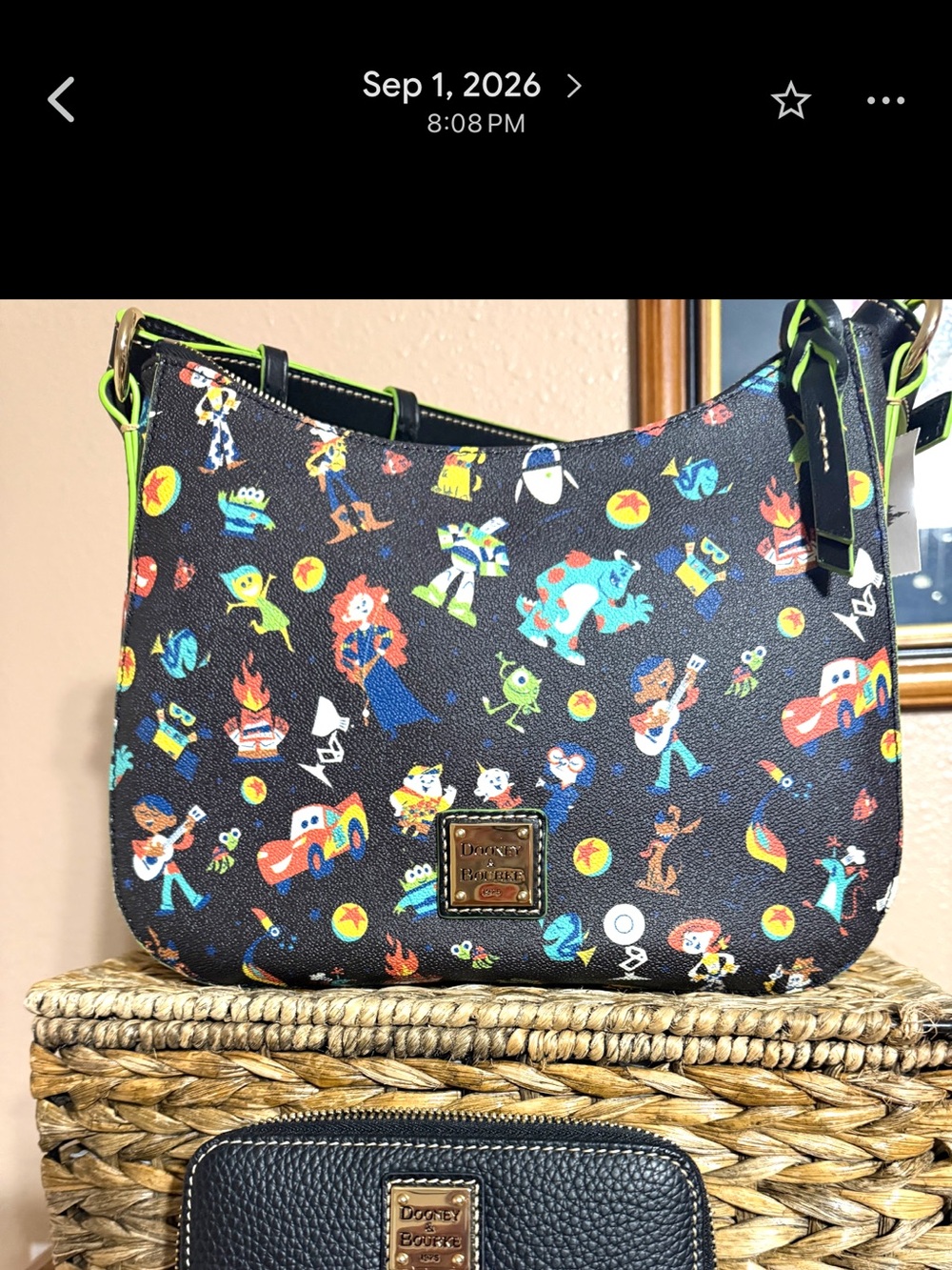 Dooney & Bourke Black Disney Pixar Character Print Shoulder Bag with Black Walle